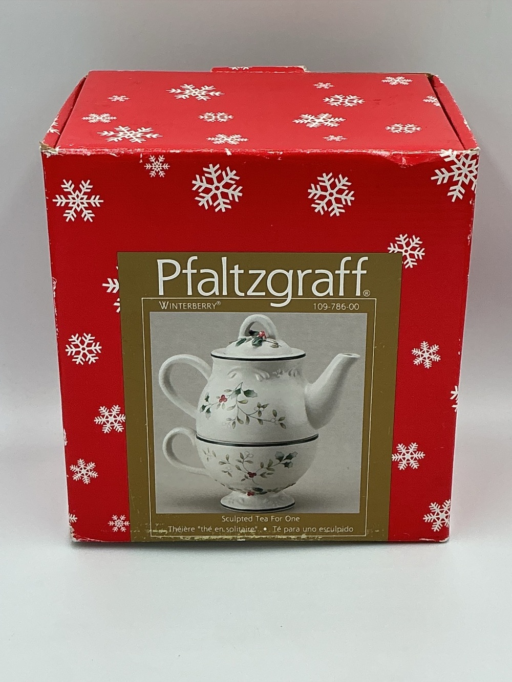 PFALTZGRAFF Winterberry Teapot and Cup Set - White Green & Red NEW In Box